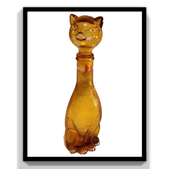 1950s Italian Amber Glass Cat Wine Decanter - Picture 1 of 10